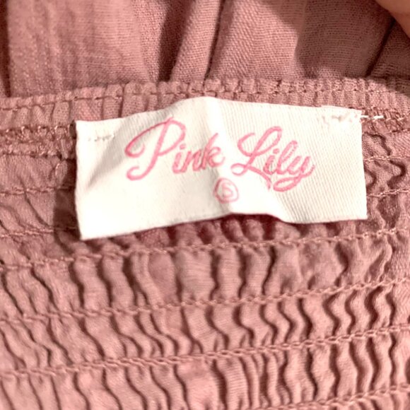 Pink Lily Mauve Long Sleeve Smocked Mini Dress Small Babydoll Milkmaid Boho - Picture 3 of 13